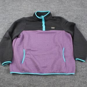 LL Bean Sweater Womens 1X Plus Airlight Knit Colorblock Snap Up Purple Outdoor